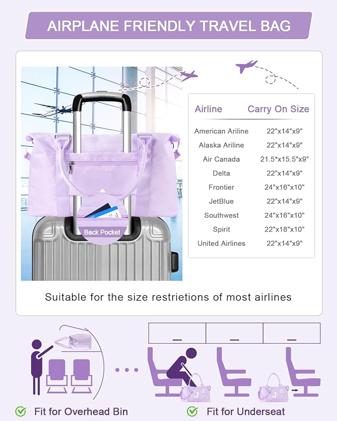 Daughter Niece Gifts for Teen Girl Kids, Initial Travel Duffel Bag Sports Gym Bag Personalized Gifts Weekender Bag，Monogram Overnight Bag Cute Dance Bag Birthday Bridesmaid Gifts for Women(Purple, J)