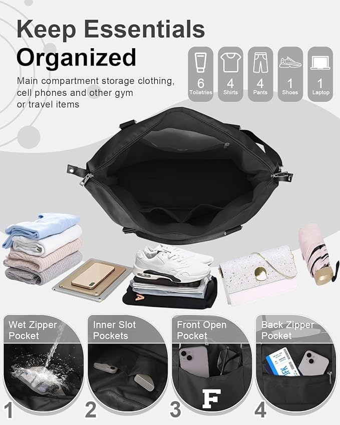 Initial Travel Duffel Bag Sports Gym Bag for Boys Teen Birthday Gifts,Black Personalized Weekender Bag Carry On Tote Bags for Men,Waterproof Overnight Luggage Bag Airplane Travel Essentials(Letter F)