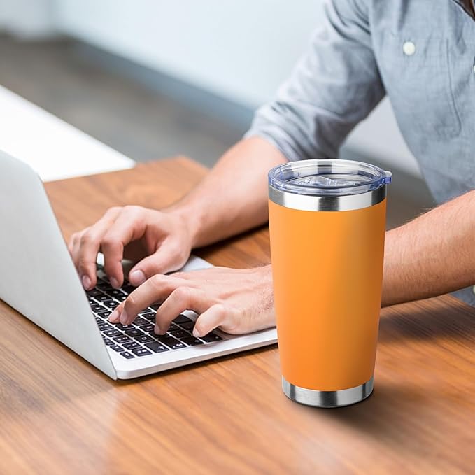 20oz Tumbler with Straw and Brush, Stainless Steel Vacuum Insulated tumbler, Double Wall Insulated Coffee Tumbler for Outdoor, Home, Travel,Office (Orange,4pcs)