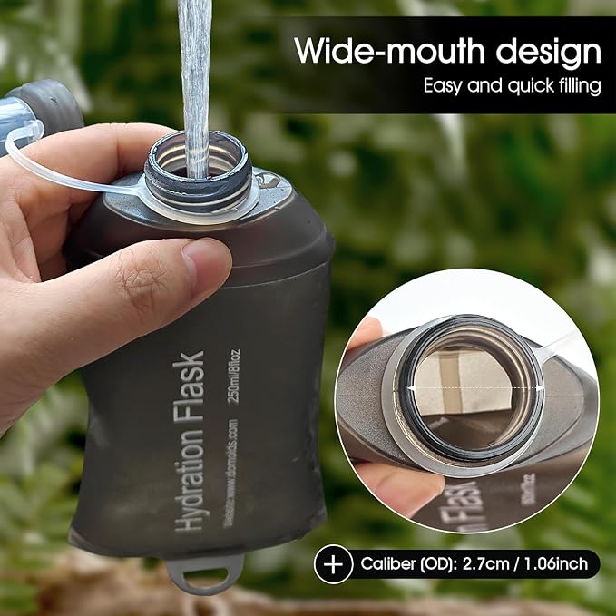 GYGYL Soft Flask, TPU Collapsible Soft Water Bottle for Hydration Pack, Running Vest, Leak-Proof Folding Water Bottle for Hiking Cycling Climbing Jogging-150ml Grey