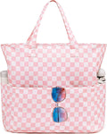 LEDAOU Large Beach Tote Bag Women Waterproof Sandproof Zipper Beach Tote Bag for Pool Gym Grocery Travel with Wet Pocket