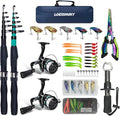 Fishing Rod Reel Set, 2PCS 2.1m/6.89ft Collapsible Fishing Rods + 2PCS Spinning Reels + Fishing Lures Hooks + Carrier Bag + Fishing Pliers Fish Lip Gripper for Travel Saltwater Freshwater Beginner