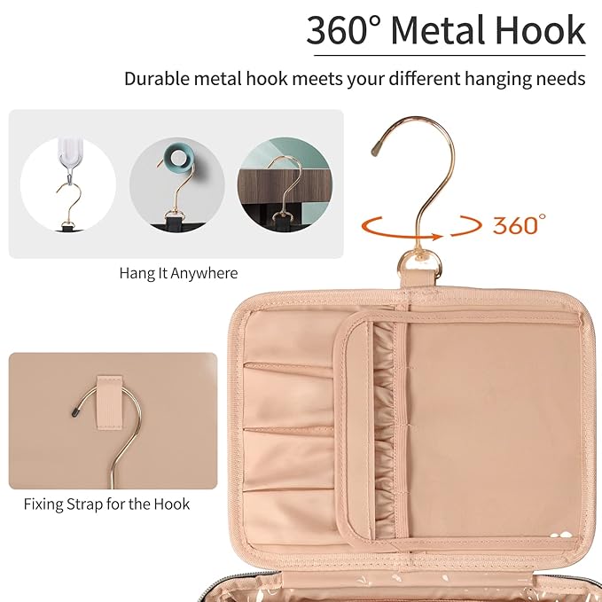 CUBETASTIC Hanging Travel Toiletry Bag, Portable Travel Makeup Bag with Handle, Waterproof Nylon Cosmetic Organizer Pouch with 360° Hanging Hook (B#-Black, Medium(Pack of 1))