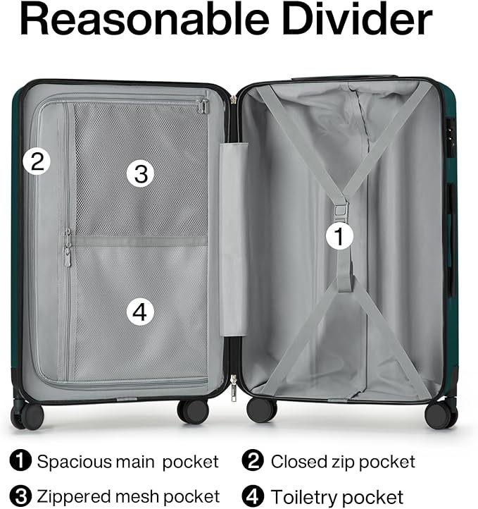 Hanke 24 Inch Luggage Suitcases With Spinner Wheels Lightweight PC Hard Shell Rolling Suitcase With Travel Lock,Checked-Medium 24-Inch(Blackish Green)