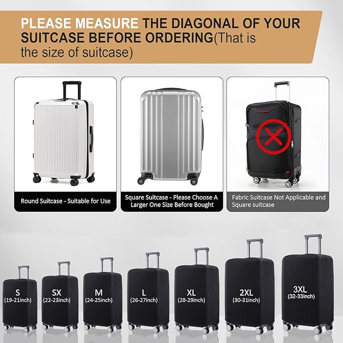 Travel Luggage Cover Suitcase Protector Scratch-Resistant Fit 19-31 Inch Suitcase, Not Included Suitcase (Black, S(19-21inch))