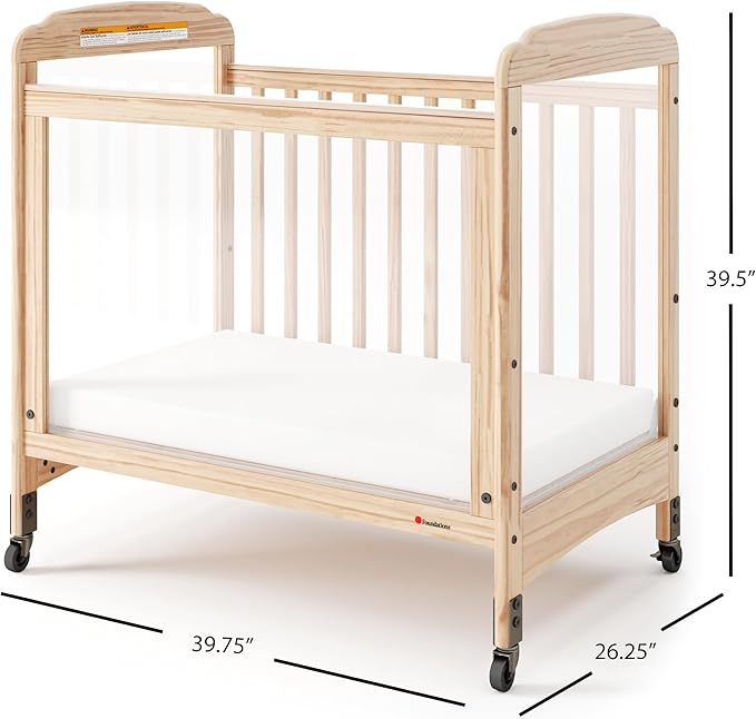 Foundations Serenity 3-Panel Clearview Compact Crib, Fixed-Side, Natural Wood