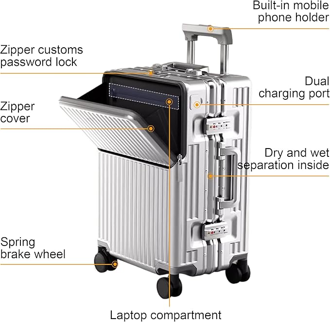 Zipperless Luggage, Polycarbonate Aluminum Hard Shell, Expandable Carry-On Suitcase with Spinner Wheels, Hard Shell Suitcase, 26 Inch Cabin