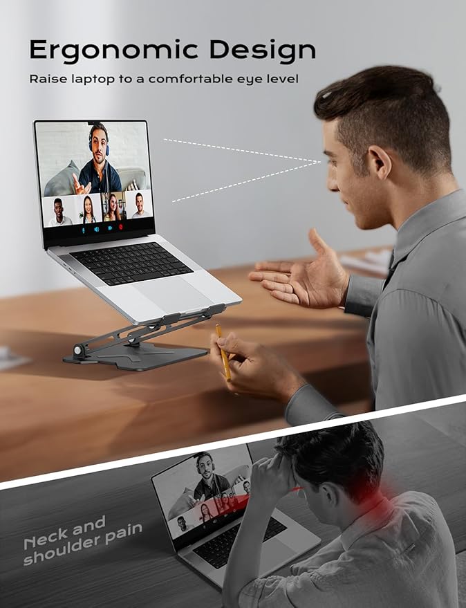 Adjustable Laptop Stand for Desk, Metal Foldable Laptop Riser, Portable Laptop Holder Mount, Ventilated Cooling Notebook Stand for MacBook Air Pro, All 10-16'' Notebooks Laptops, Space Black