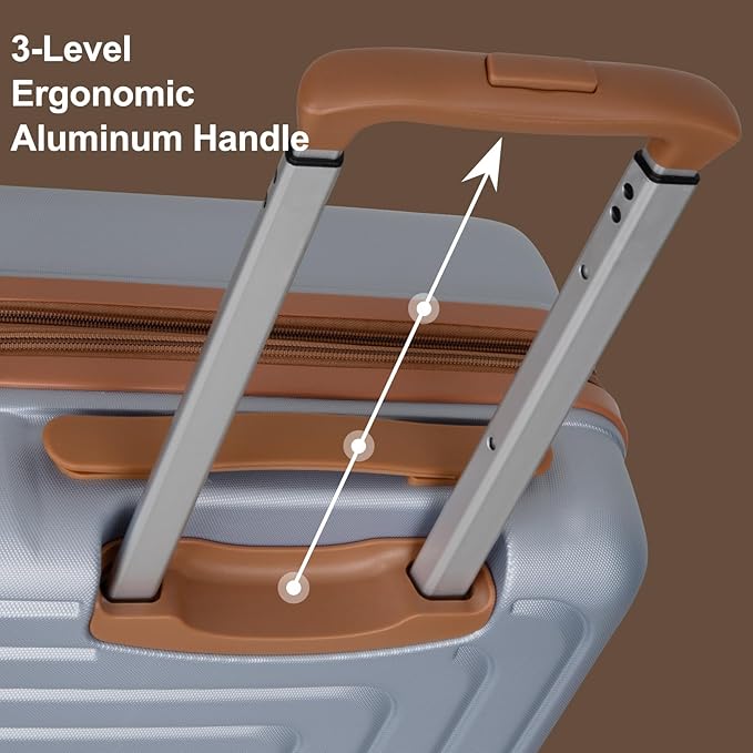 Romswi Expandable 20" Carry On Luggage,Hardshell Suitcase with Double Spinner Wheels for 20% More Space, Airline Approved Lightweight Hardside Luggage, Scratch-Resistant & YKK Zipper,Silver