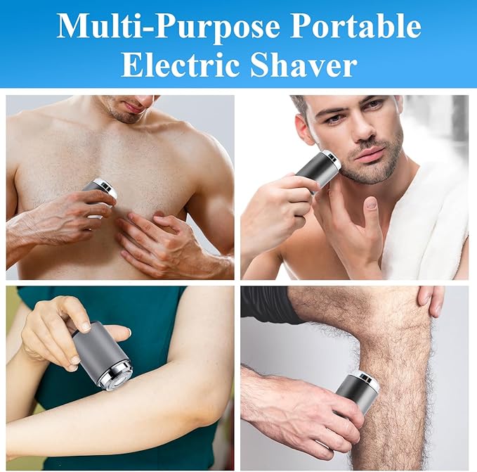 Mini Electric Shaver, Portable Mini Electric Shaver, Pocket Size MiniElectricShaver for Men, USB Rechargeable Waterproof ShaverElectric Beard Trimmer for Home, Car, Office, Business Trip (Blue)