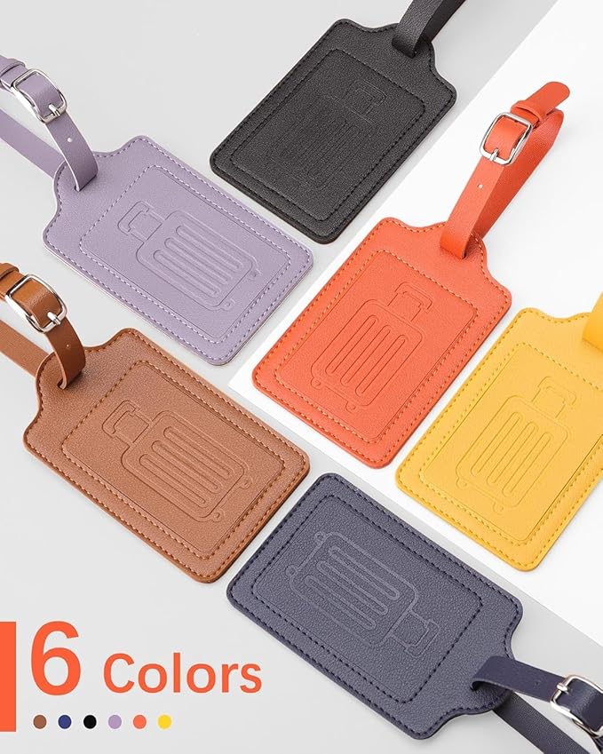 Teskyer Luggage Tags for Suitcases, TSA Approved with Privacy Protection Cover, Premium Faux Leather Bag Tags for Travel - 4 Pack, Orange