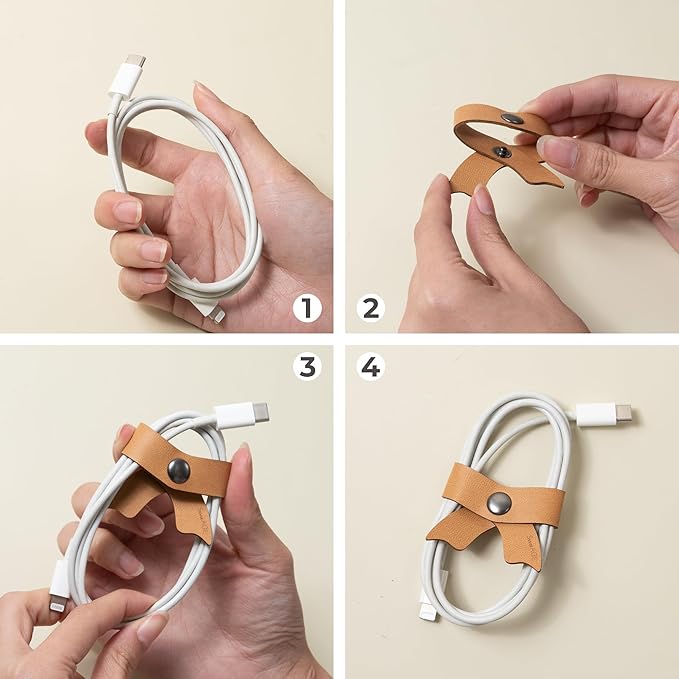 SenseAGE 5 Pack Cord Organizer, Bow Cord Keeper, Cable Organizer USB Holder, Leather Cable Management, Cable Straps, Earphone Winder, Storage Straps for Electronics, Earbuds (Baby Blue, Big)