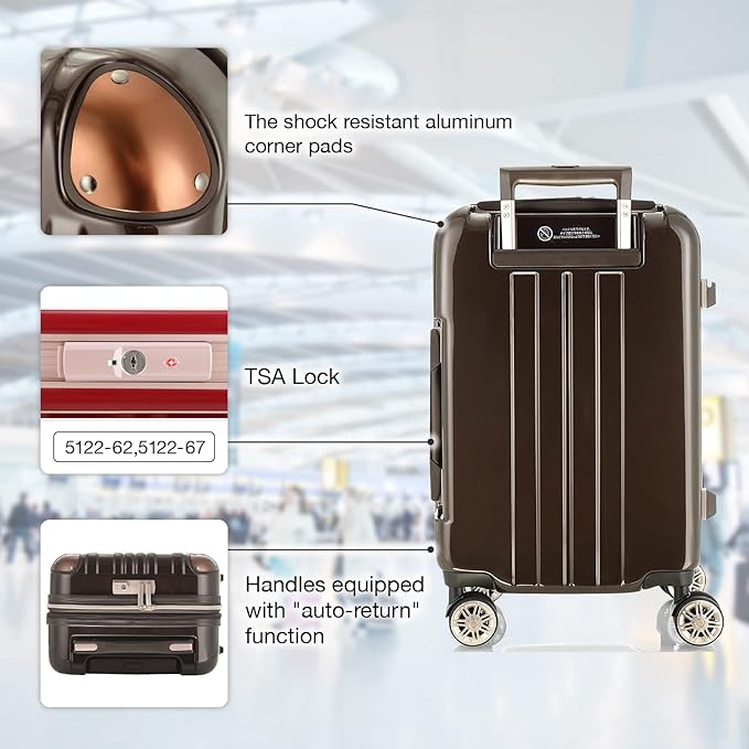 LEGEND WALKER Aluminum Frame Hardside Luggage, Checked-medium Suitcase with TSA Lock + Double-wheeled Spinners, Stand with hook, 28 inch, Black, 5122-62-BK