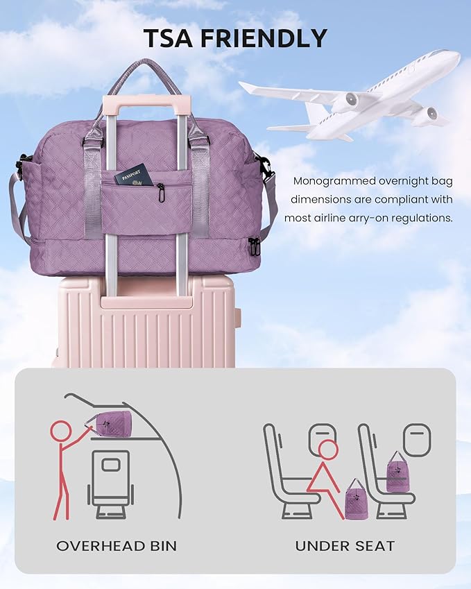 Birthday Gifts for Women-Duffle Bag with Shoe Compartment, Personalized Weekender Bag, Monogram Overnight Bag, Letter Travel Bag with Makeup Bag，Preppy Gifts For Girl (Letter V)