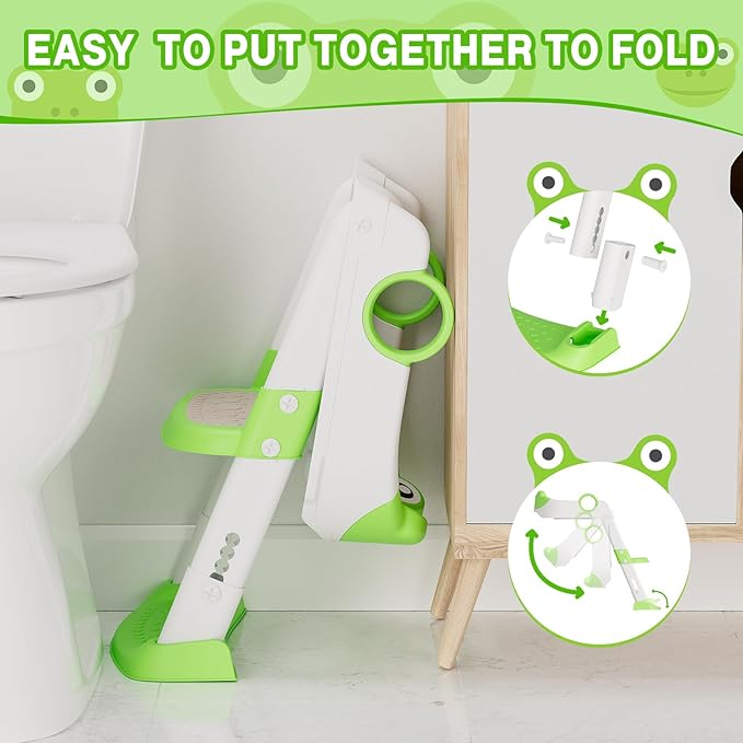 Toddler Toilet Training Seat with Ladder – Soft PU Cushion, Non-Slip Steps & Handles, Adjustable Height Potty Training Seat for Boys & Girls, Fits Standard Toilets, Easy to Assemble