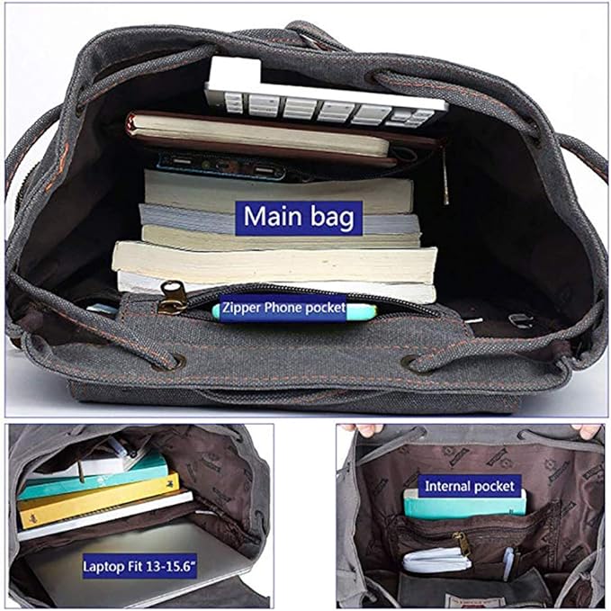 AUGUR High Capacity Canvas Vintage Backpack - for School College Hiking Travel 12-17" Laptop