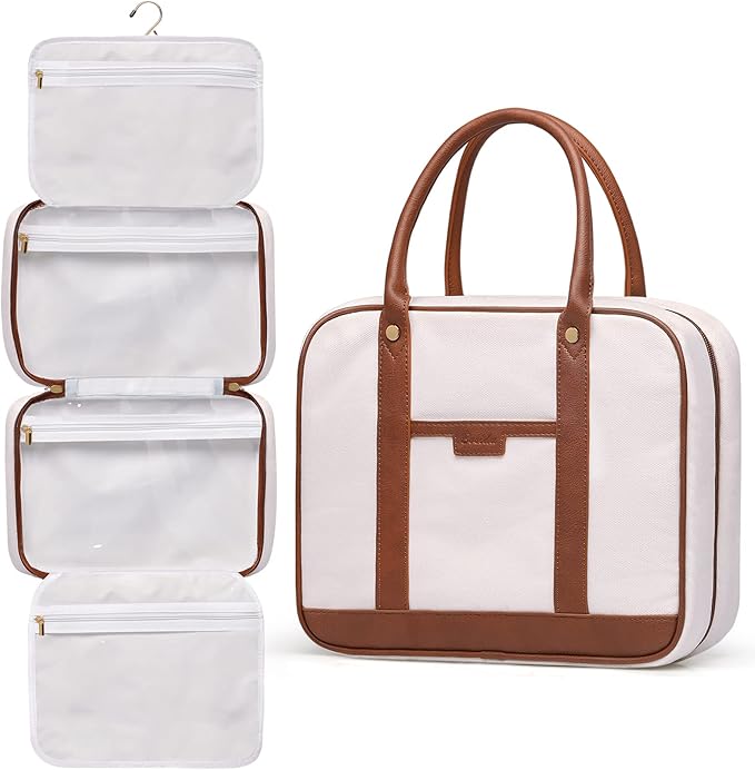 Hanging Travel Toiletry Bag,Large Capacity Cosmetic Travel Toiletry Organizer for Women with 4 Compartments & 1 Sturdy Hook,Perfect for Travel/Daily Use/Christmas