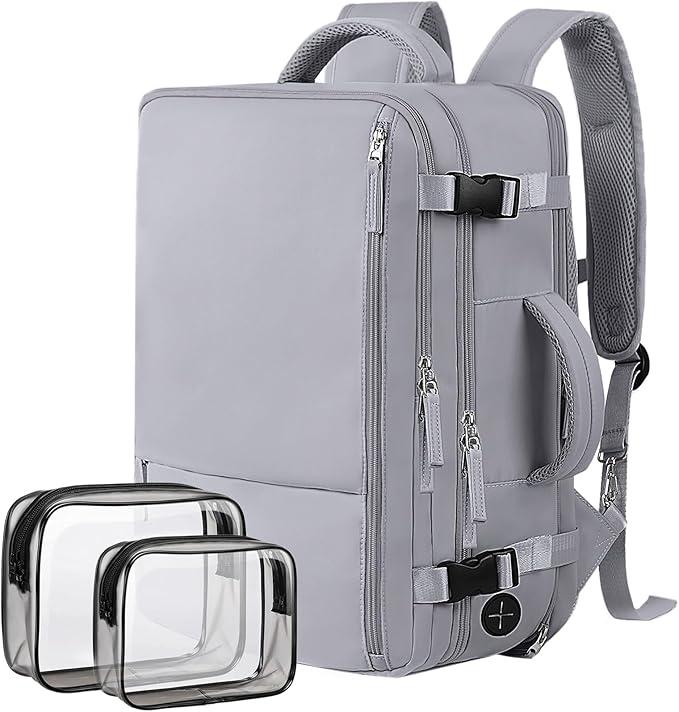 Hanples Extra Large Travel Backpack for Women as Person Item Flight Approved, 40L Carry On Backpack, 17 Inch Laptop Backpack, Waterproof Backpack, Hiking Backpack, Casual Bag (Gray)