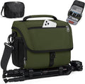 RAINSMORE Camera Bag, DSLR/SLR/Mirrorless Camera Case with Tripod Holder Waterproof Camera Sling Bag Crossbody Camera Bags for Photographers with Rain Cover for Canon/Nikon/Sony/Fuji, Green