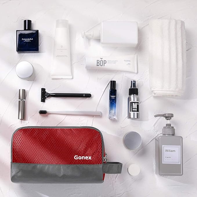 Gonex Travel Toiletry Bag Nylon, Dopp Kit Shaving Bag Toiletry Organizer Red
