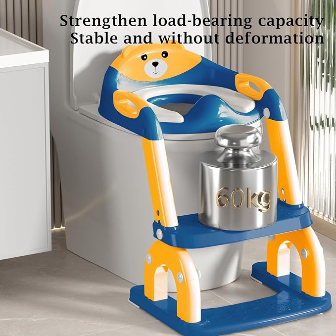 Potty Training Seat Upgraded 2-in-1 Potty Toilet for Kids Boys and Girls, Adjustable Step & Seat Height with Splash Guard Anti-Slip Pad Step Stool(Yellow and Blue)