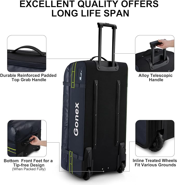 Gonex Rolling Duffle Bag with Wheels, 100L Water Repellent Large Wheeled Travel Duffel Luggage with Rollers 33 inch, Navy Blue