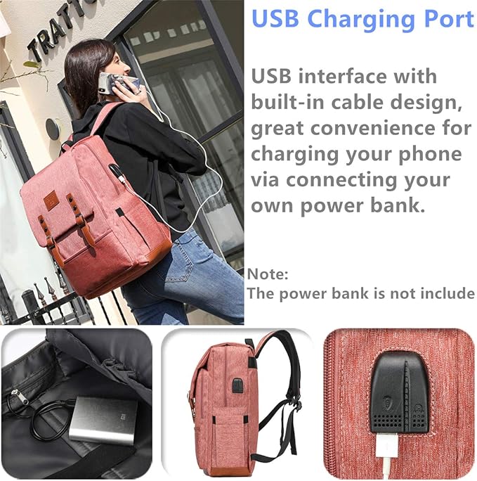 HFSX Vintage Backpack Men Women Business Travel Computer Backpack College Bookbag Stylish Water Resistant Vintage Backpack Fits 15.6 Inch Laptop