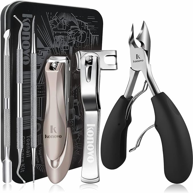 Toenail Clippers for Seniors Thick Toenails, Toe Nail Clippers Adult Thick Nails Long Handle, Heavy Duty Nail Clippers Kit 6Pcs Black
