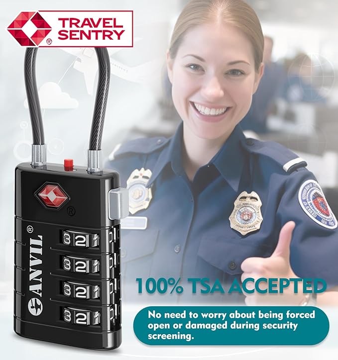 ANVIL 4 Digit Luggage Locks, TSA Locks for Luggage, Advanced TSA008 core, Alert Indicator for Your Travel Lock, Suitcase Lock. (4, Black)