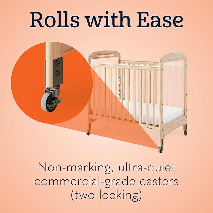 Foundations Serenity Compact Clearview Daycare Crib, Fixed Side, Durable Wood Construction, Adjustable Mattress Board, Clear End Panels. Includes 3” InfaPure Foam Mattress (Natural)