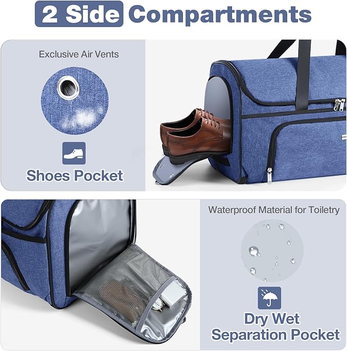 Garment Bags with Wheels, Garment Convertible Weekender Bags, Large Garment Bags for Travel, Duffle Luggage Bag Garment Bag (Blue, Medium)