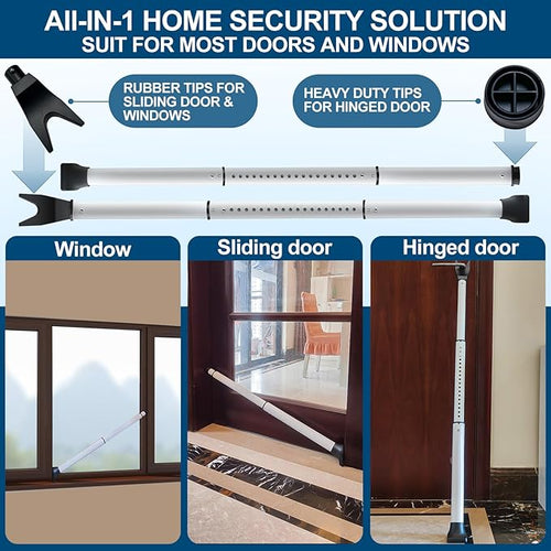 2 Pack Rerishom Door Security Bar, Door Stoppers Security bar,Heavy Duty Door Lock Security Door Jammer Door Stopper for Apartment, Hotel Room,Screen Door Hardware, Gate Lock Bar