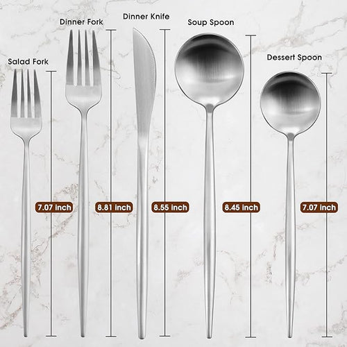 20-Piece Stainless Steel Silverware Set - Tableware Cutlery for 4, Satin Finished & Dishwasher Safe