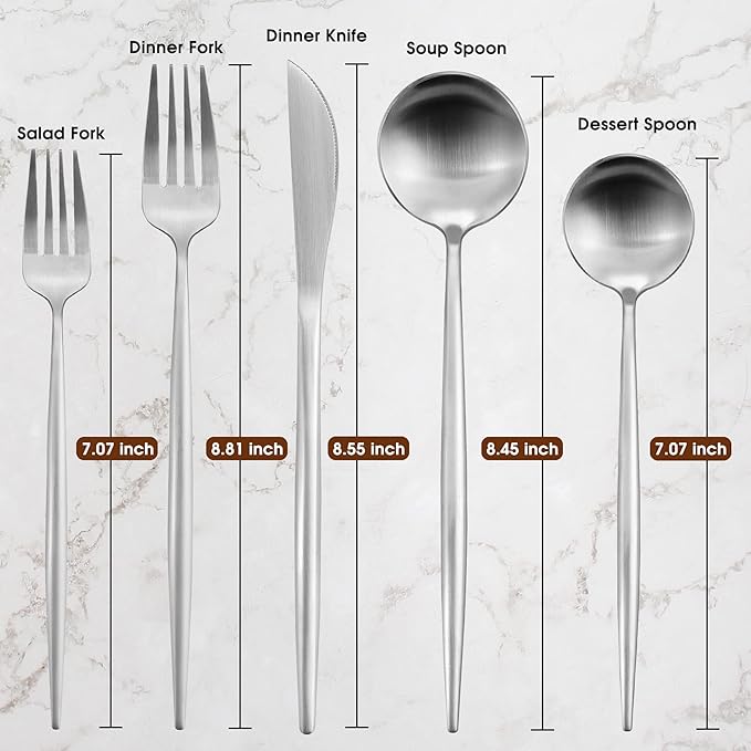 60-Piece Silverware Set, IBIILII JEFF Stainless Steel Flatware Set，Kitchen Utensil Set, Tableware Cutlery Set, Service for 12, Satin Finished Polished & Dishwasher Safe
