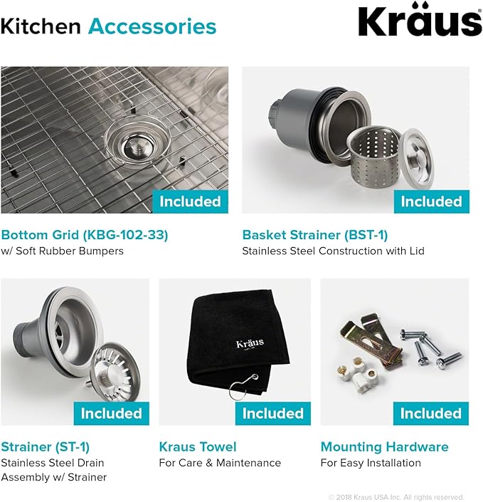 KRAUS Standart Pro 33 -inch Undermount 50/50 Double Bowl 16 Gauge Stainless Steel Kitchen Sink, KHU102-33