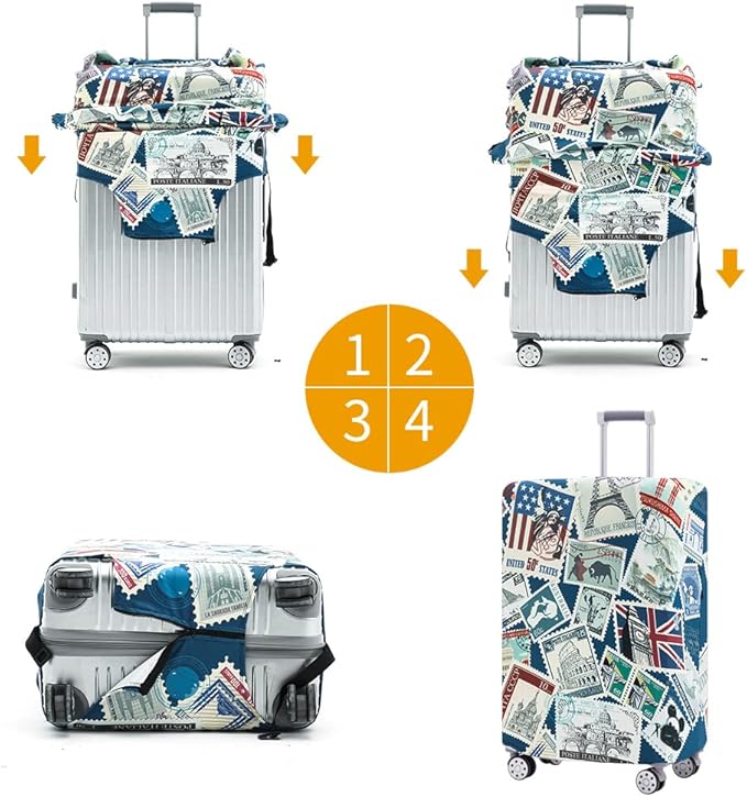 Travelkin Luggage Covers For Suitcase Tsa Approved,Suitcase Cover Protector Fit 18-32 Inch Luggage (Stamp, L)