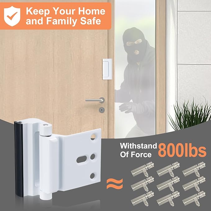 2 Pack Home Security Door Lock,Childproof Door Reinforcement Lock,with 3" Stop Withstand 800 lbs,for Inward Swing Doors,Night Kids Safety Metal Flip Lock Deadbolt Latch (White)