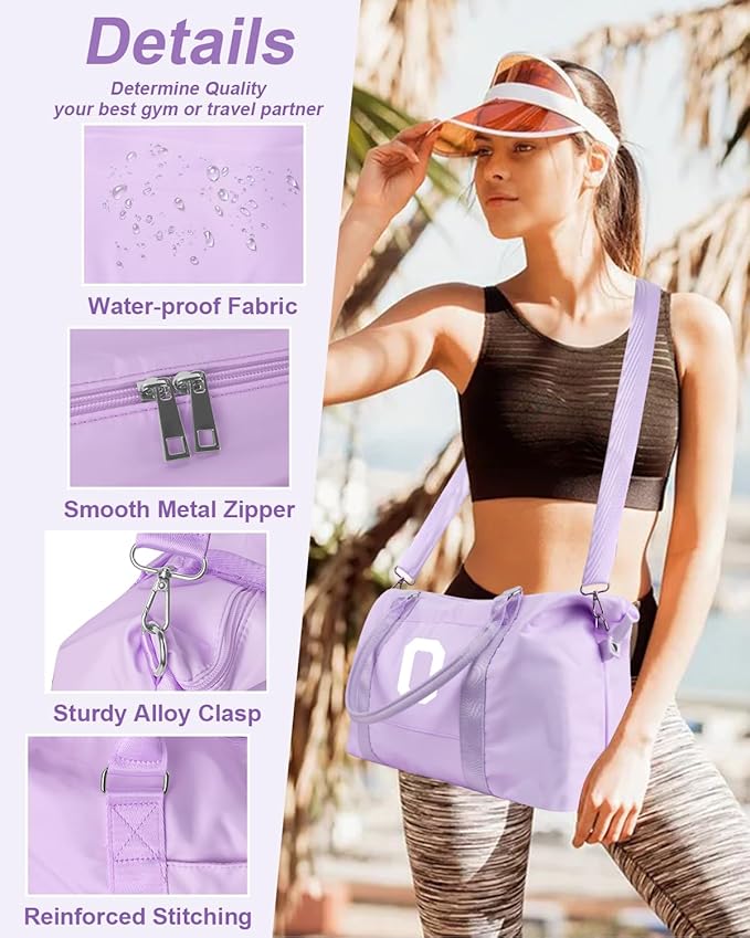 Daughter Niece Gifts for Teen Girl Kids, Initial Travel Duffel Bag Sports Gym Bag Personalized Gifts Weekender Bag，Monogram Overnight Bag Cute Dance Bag Birthday Bridesmaid Gifts for Women(Purple, O)
