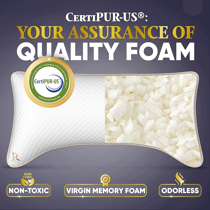 Royal Therapy King 4-Pack Memory Foam Pillow, Adjustable Shredded Odor-Free Pillow for Neck & Shoulder Pain Relief, Support for Back, Stomach, Side Sleepers BioForm