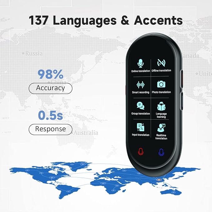 Language Translator Device, Portable Translator No WiFi Needed, Offline Voice Photo Translation, 137 Languages Supported, High Accuracy Translator Device for Travel Business Learning (Black)
