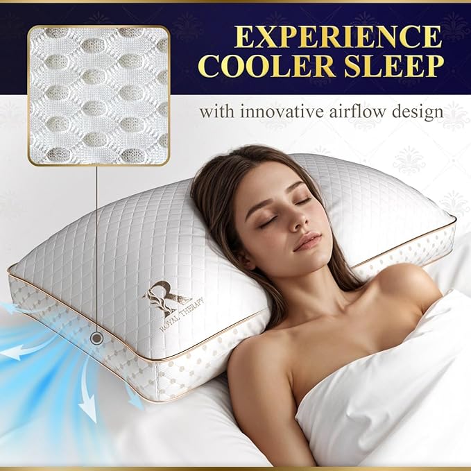 Royal Therapy 4-Pack Queen Memory Foam Pillow, Adjustable Shredded Odor-Free Pillow for Neck & Shoulder Pain Relief, Support for Back, Stomach, Side Sleepers, AirFlowPRO