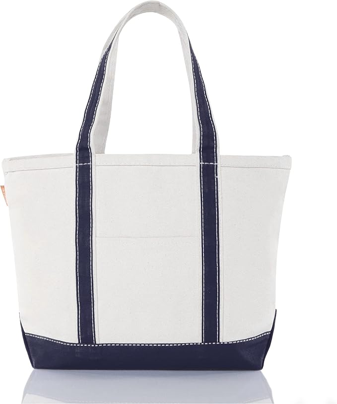 CB STATION Medium Classic Canvas Tote Bag for Women, Top Zipper Closure, Outer Pocket, Daily Essentials, Groceries, Traveling