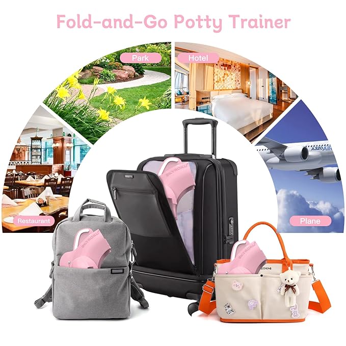 SKYROKU Foldable Kids Toilet Seat – Portable & Anti-Slip Travel Potty Training Seat for Toddlers,Safety material Baby Toilet Seat, Easy Clean & Compact for Home, Daycare, Grandparents House (Ages 2-6)