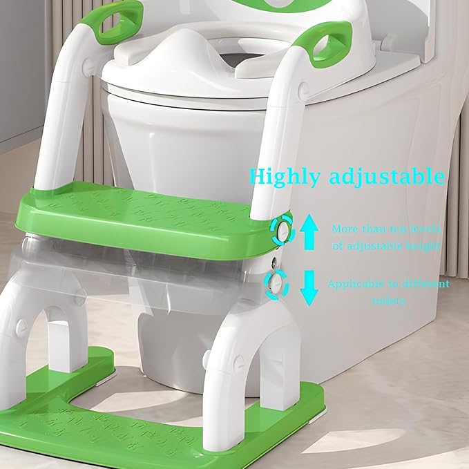 Potty Training Seat Upgraded 2-in-1 Potty Toilet for Kids Boys and Girls, Adjustable Step & Seat Height with Splash Guard Anti-Slip Pad Step Stool(Green)