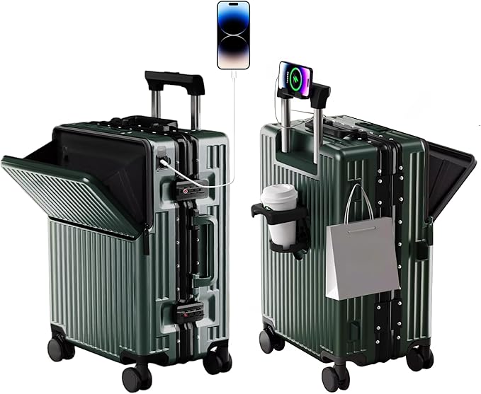 Zipperless Luggage, Polycarbonate Aluminum Hard Shell, Expandable Carry-On Suitcase with Spinner Wheels, Hard Shell Suitcase, 20 Inch Cabin