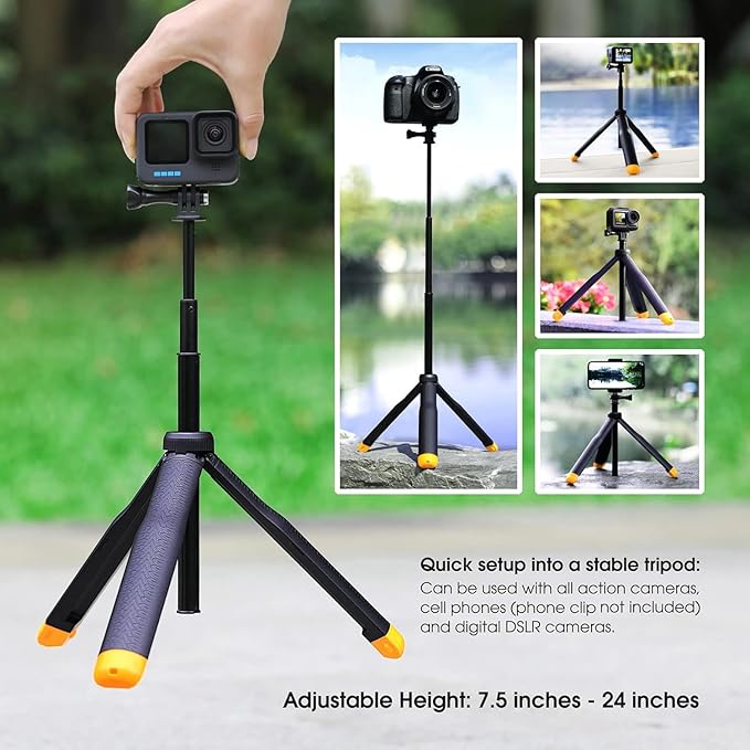 SOONSUN 4in1 Floating Selfie Stick Hand Grip Tripod for GoPro Hero 13 12 11 10 9 8 7 6 5 4 Session Max, AKASO, SJCAM Action Camera, Waterproof Extension Monopod Pole Floating Handle Tripod Stand