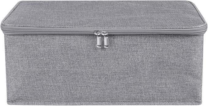 ANMINY 2PCS Storage Bins with Zipper Lids 13 Qt Lidded Fabric Storage Boxes Baskets Cubes with Handles Collapsible Washable Cotton Linen Closet Shelf Clothes Organizer Containers - Gray, Small