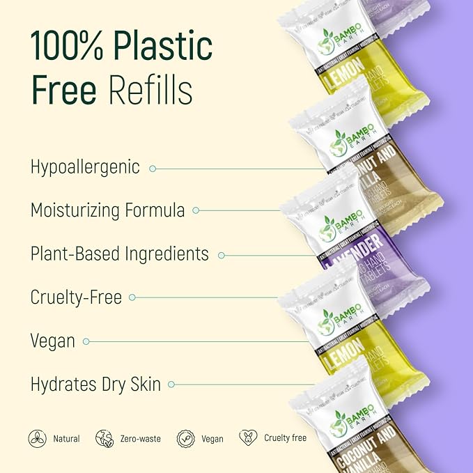 18 Pack Natural Foaming Hand Soap Tablets - Soft Moisturizing Handwash Tab Refills - 1 Tablet = 9 Oz Refillable Liquid Wash Foam Handsoap - Eco-Friendly Paper Softsoap Refill Tabs (Coconut & Vanilla)