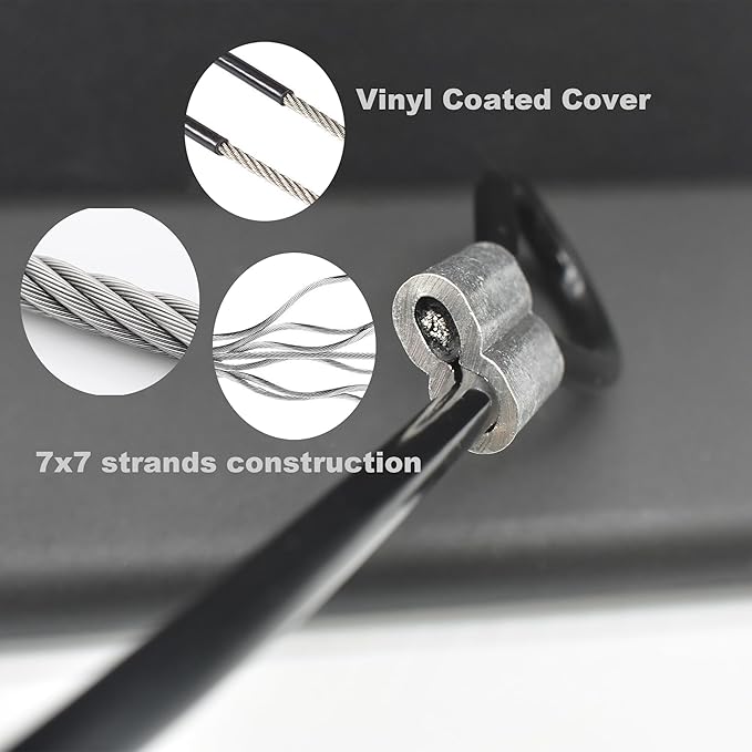 5 Pcs 4mm Wire 36 inch Vinyl Coated Stainless Steel Cable with Loops Short Wire Rope Lanyard Lock Security Chain Link for Outdoor Gates, Black(4mm x 36inch)
