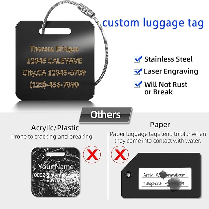 (5Pack Made in USA) Custom Personalized Luggage Tags-Customized Unique tag for Suitcase Backpack Travel,Bags (Rose Gold (2 × 2))